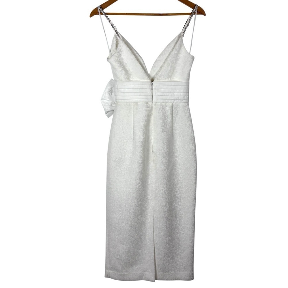 ANTHROPOLOGIE REBECCA VALLANCE GENEVIEVE BRIDAL BOW V-NECK SHEATH MIDI DRESS - Picture 7 of 17